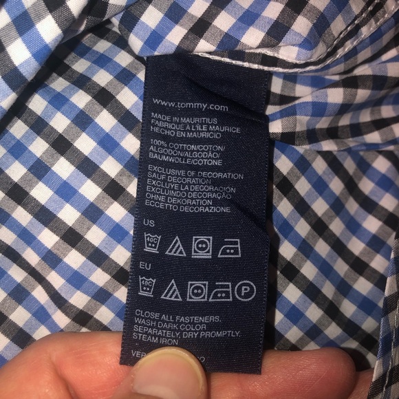 Tommy Hilfiger Mens Size Medium Button Down Black Blue Work Dress Shirt - Picture 6 of 15